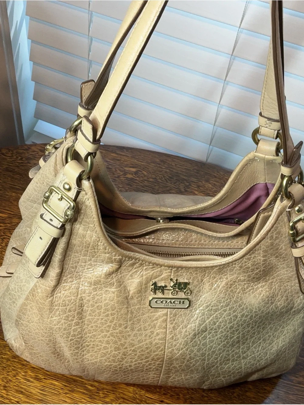 Coach Madison Maggie Metallic Gold Pebbled Leather Hobo